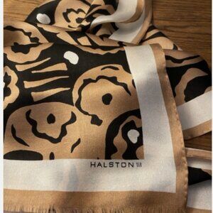 Abstract Tribal Brown Black Cream Halston III Oblong Silk Scarf 53" x 10"
